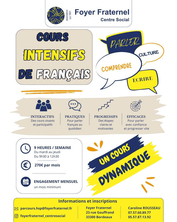 Flyer des Cours Intensifs Français Langue Etrangère (FLE)