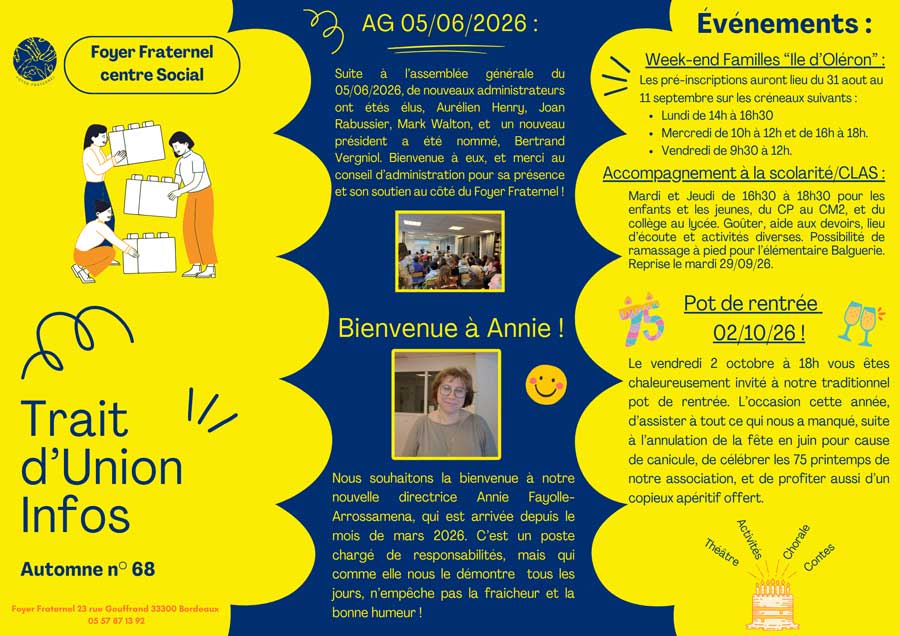 Page 1 du bulletin d'information "Trait d'Union Infos 68 de l'automne 2026