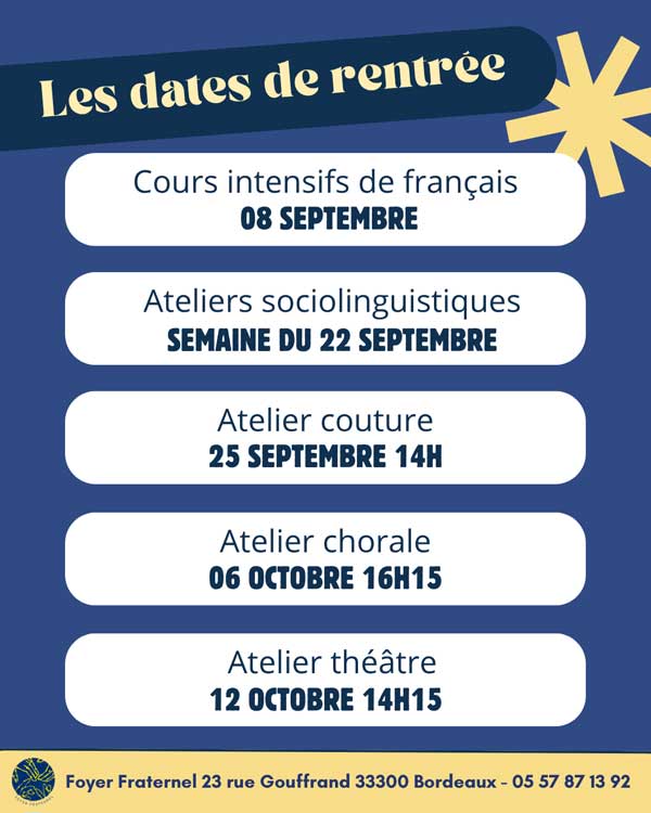 Liste des dates de la rentrée