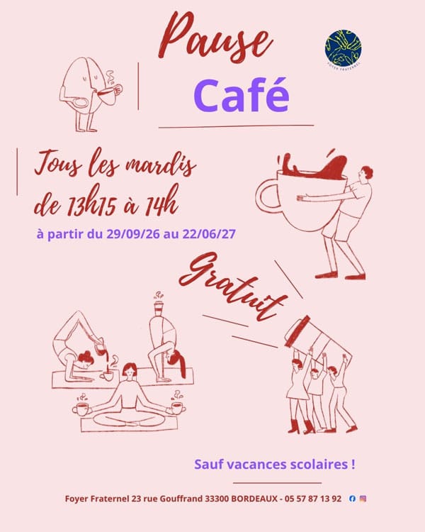 Reprise de la Pause Café tous les mardis de 13h15 à 14h à partir du 29 septembre, sauf vacances scolaires