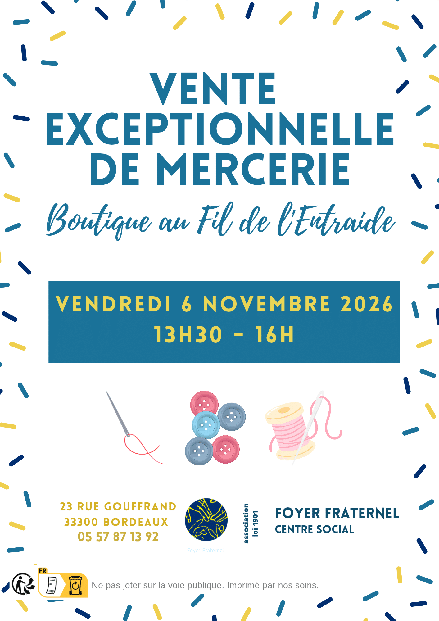 Visuel d'annonce d'une vente de mercerie le 6 novembre
